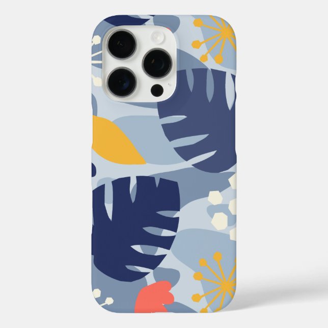 Mod Monstera Leaf Abstract Hawaiian Tropical Navy Case-Mate iPhone Case (Back)
