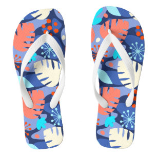Mod Monstera Leaf Abstract Hawaiian Tropical -Navy Jandals