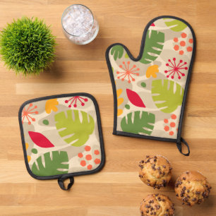 Mod Monstera Leaf Abstract Hawaiian Tropical -Warm Oven Mitt & Pot Holder Set