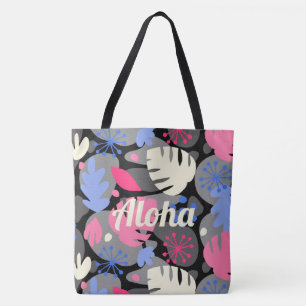 Mod Monstera Leaf Hawaiian Tropical Grey Beach Bag