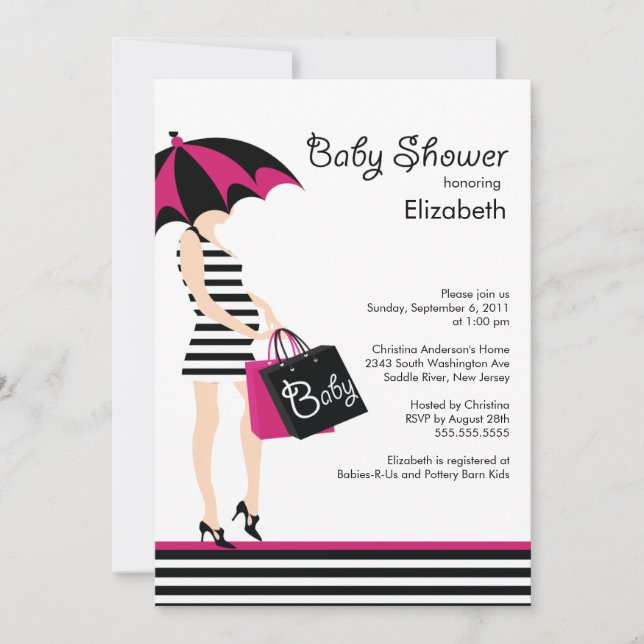 Mod Mum Baby Girl Shower Trendy Black & Hot Pink Invitation (Front)