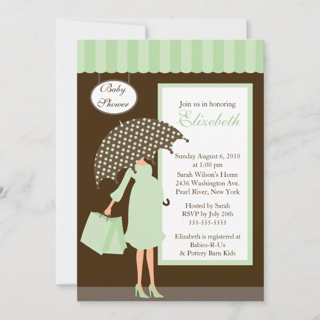 Mod Mum Baby Shoppe Baby Shower Mint Green Invitation (Front)