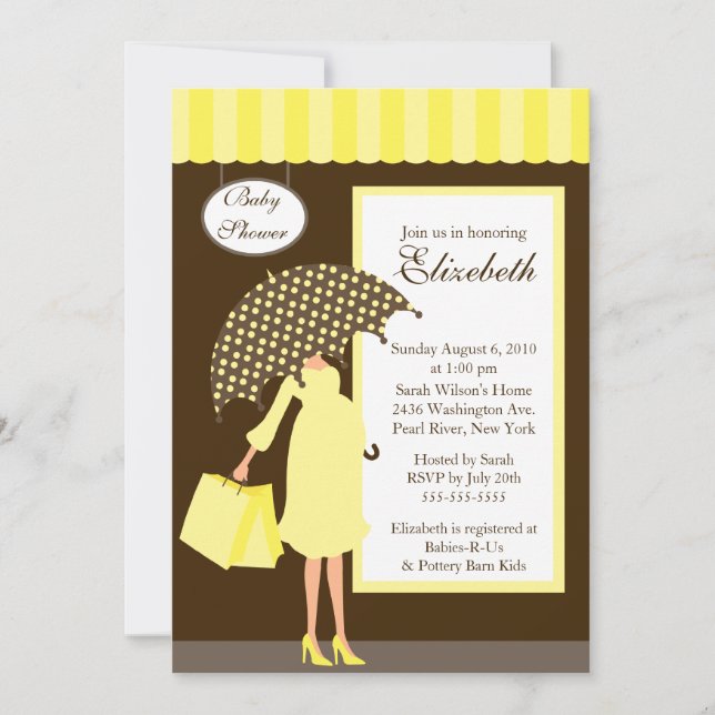 Mod Mum Baby Shoppe Baby Shower Yellow Invitation (Front)