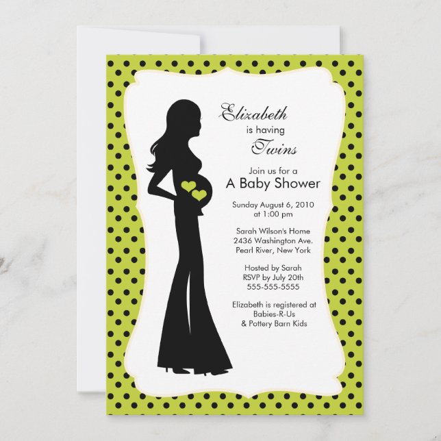 Mod Mum Twins Baby Shower Boy Girl Green Invitation (Front)