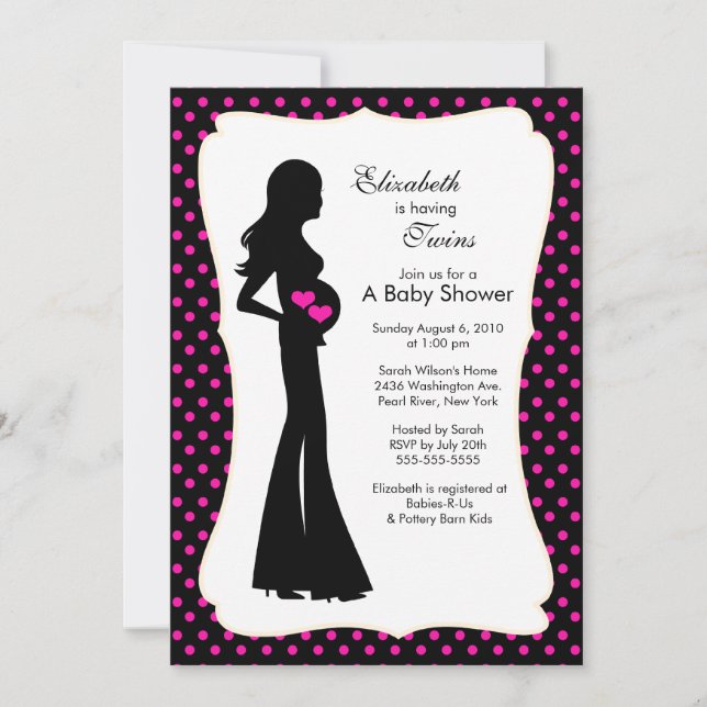 Mod Mum Twins Baby Shower Girls "hot pink" Invitation (Front)