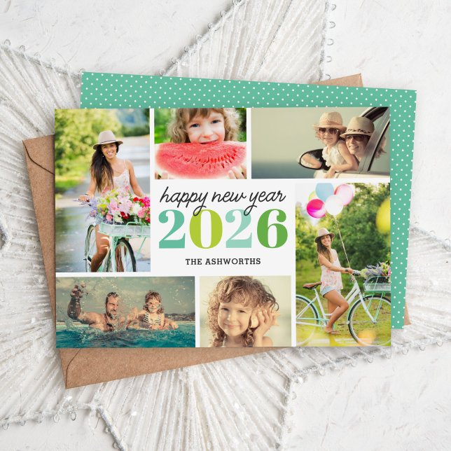 Mod New Year 6 Photo Collage Holiday Card (Creator Uploaded)