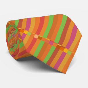 Mod Orange and Green Stripes and Squares Tie