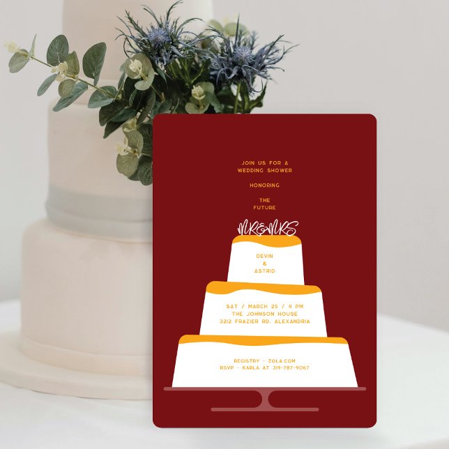 Mod Orange Iced Wedding Cake Couple's Shower Invitation (Creator Uploaded)