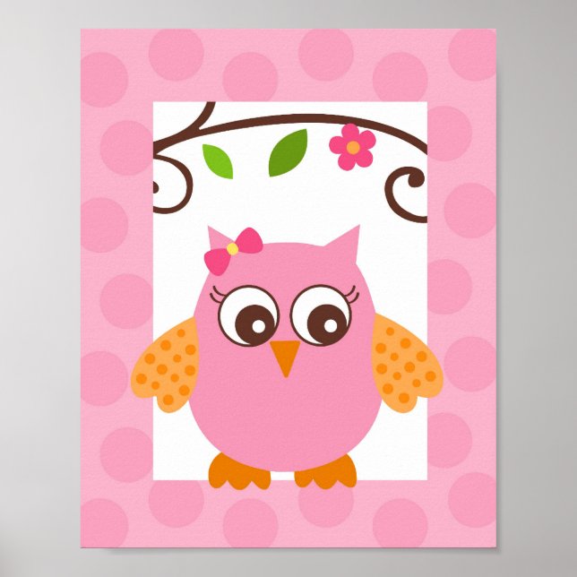 Mod Owl Flower Girls Nursery Wall Art Print (Front)