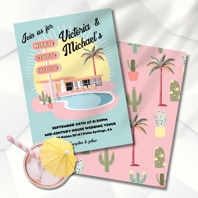 Mod Palm Springs Mid-Century Wedding Sign Hotel Invitation (Creator Uploaded)