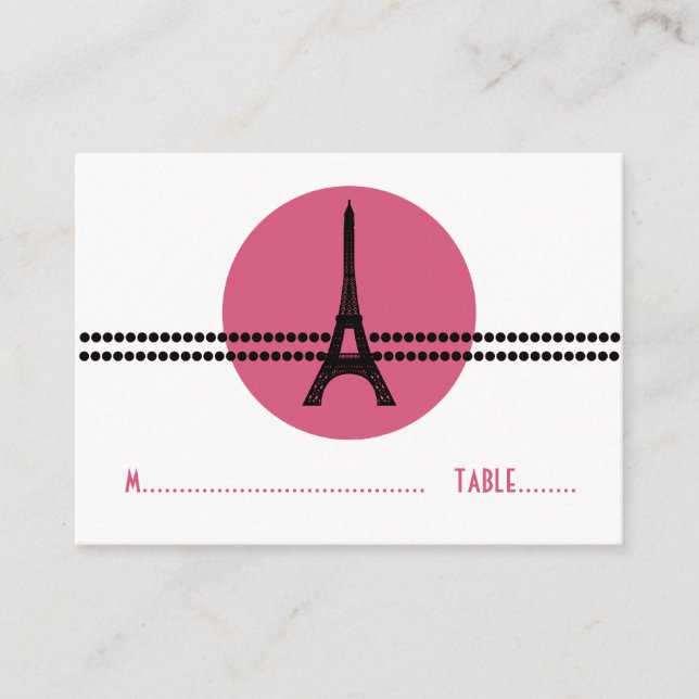 Mod Parisian Dots Place Card, Pink Card (Front)
