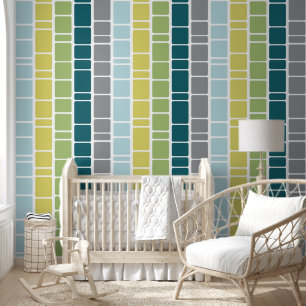 Mod Pattern with Blue Green Yellow Grey Wallpaper