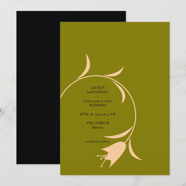 MOD PEACH & OLIVE TULIP WEDDING Invitation (Front/Back)