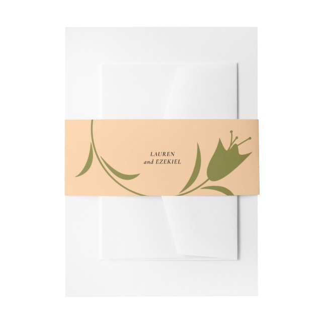 MOD PEACH & OLIVE TULIP WEDDING INVITATION BELLY BAND (Front Example)