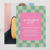 Mod Pink Mint Green Check Photo Graduation Party