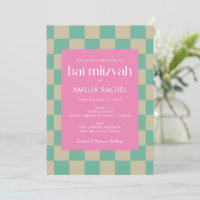 Mod Pink Mint Green Chequerboard Bat Mitzvah 