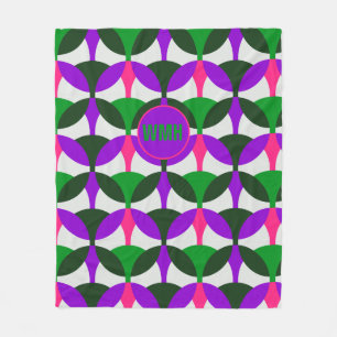Mod Pink Plus Pattern Fleece Blanket with Monogram