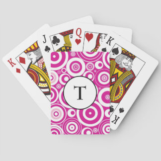 Mod Pink & White Concentric Retro Circles Initial Playing Cards