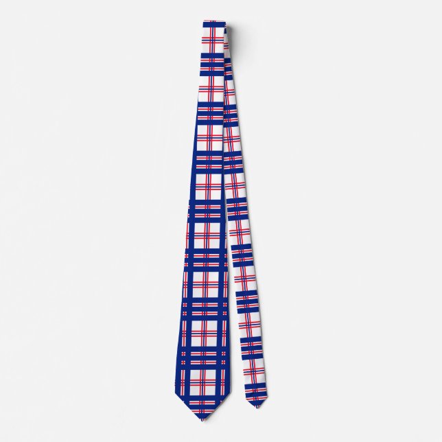 Mod Plaid Pattern Red White Blue Mods Tie (Front)