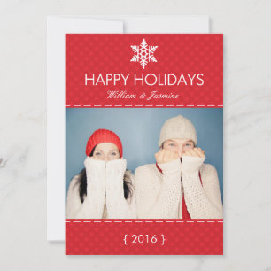 Mod Plaid Red Snowflake Holiday Flat Card