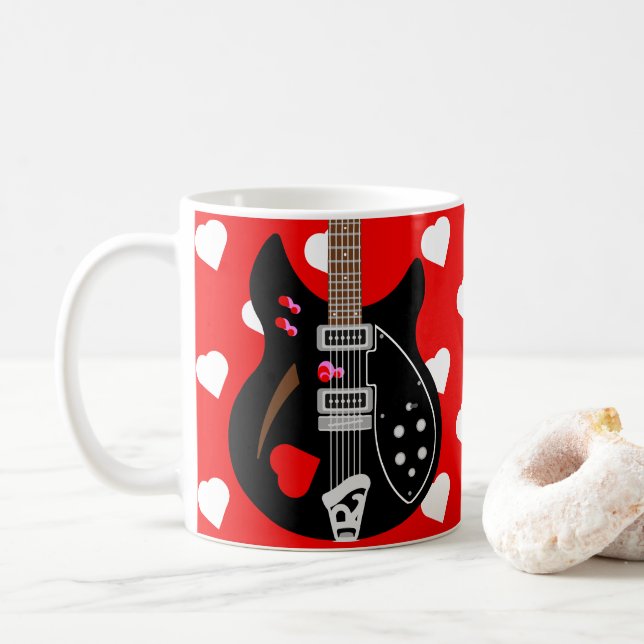 Mod Pop Art Love heart Guitar Coffee Mug (With Donut)