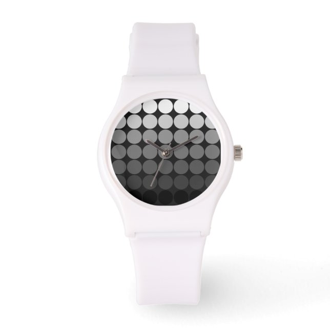 Mod Pop Dots Black Grey Gradient Dots White Watch (Front)