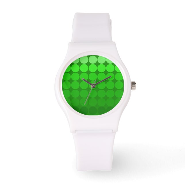 Mod Pop Dots Gradient Green Circles White Watch (Front)