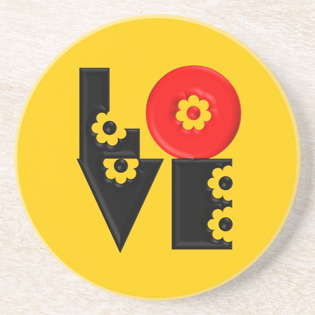 Mod Pop Puffy Floral LOVE Square Coaster (Front)