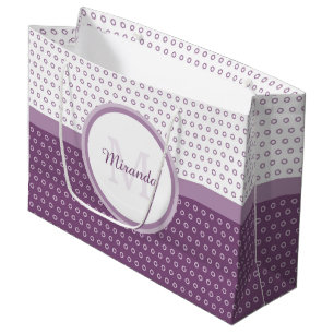 Mod Purple and White Polka Dots Monogram With Name Large Gift Bag