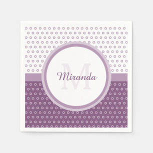 Mod Purple and White Polka Dots Monogram With Name Napkin