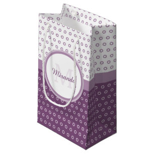 Mod Purple and White Polka Dots Monogram With Name Small Gift Bag