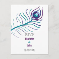 Mod purple, teal blue peacock wedding rsvp