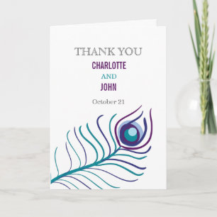Mod purple, teal blue peacock wedding Thank You Card