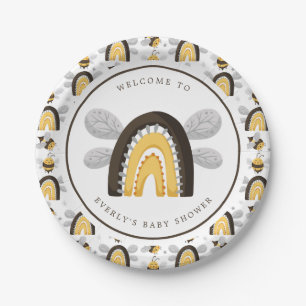 Mod Rainbow Bumblebee Bee Baby Shower Paper Plate