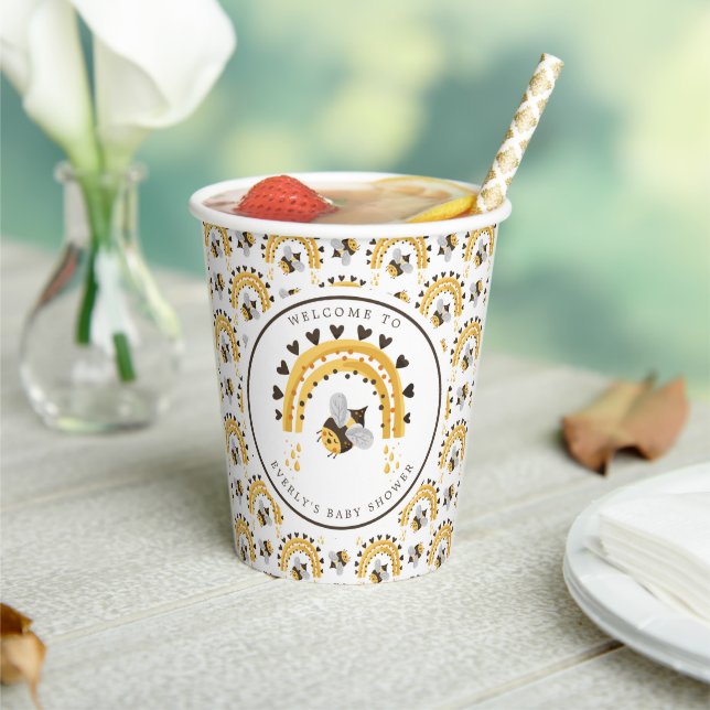 Mod Rainbow Bumblebee Honey Bee Baby Shower Paper Cups (Insitu)