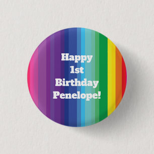 Mod Rainbow Colourful 1st Birthday Party 3 Cm Round Badge