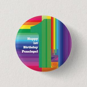 Mod Rainbow Colourful 1st Birthday Party 3 Cm Round Badge