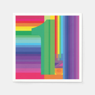 Mod Rainbow Colourful 1st Birthday Party Napkin
