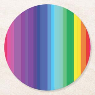 Mod Rainbow Colourful 1st Birthday Party Round Paper Coaster