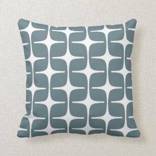 Mod Rectangles Pattern in Blue Grey and White Cushion