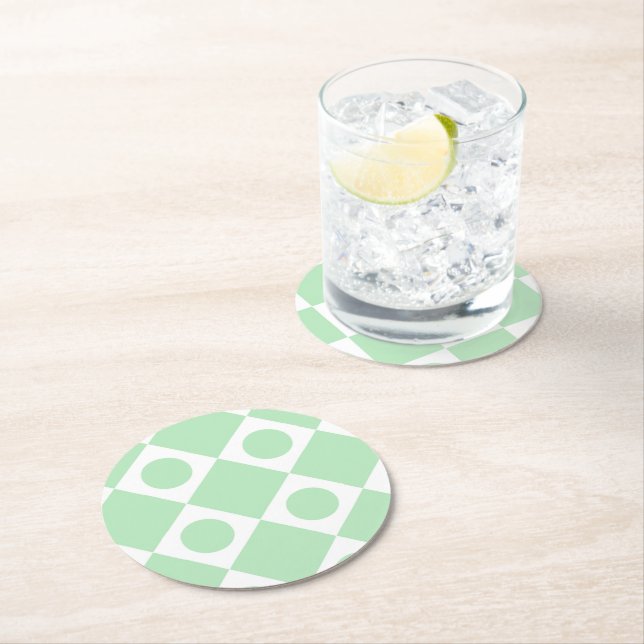 Mod Retro 60's Mint Round Paper Coaster (Insitu)