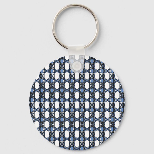 Mod Retro Blue Abstract Scarab Pattern Key Ring (Front)