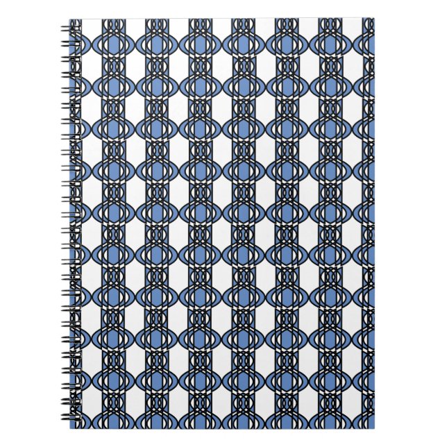 Mod Retro Blue Abstract Scarab Pattern Spiral Notebook (Front)