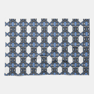 Mod Retro Blue Abstract Scarab Pattern Tea Towel