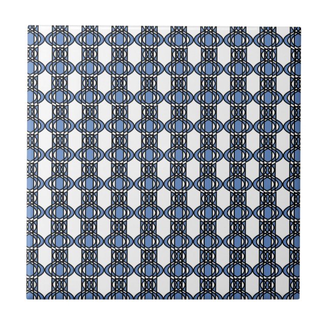Mod Retro Blue Abstract Scarab Pattern Tile (Front)