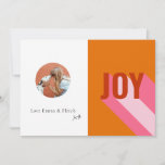 Mod Retro Bright Colourful Pink Orange Joy Photo Holiday Card<br><div class="desc">Can be fully customised to suit your needs. Colours and fonts can be changed. © Gorjo Designs. Made for you via the Zazzle platform. // Note: photo used is a placeholder image only. You will need to replace with your own photo before ordering/printing. If you need help with this please...</div>