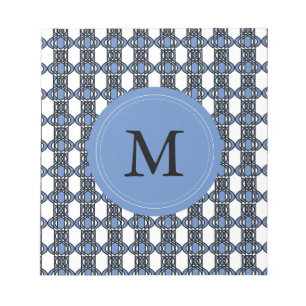 Mod Retro Monogram Blue Abstract Scarab Pattern Notepad