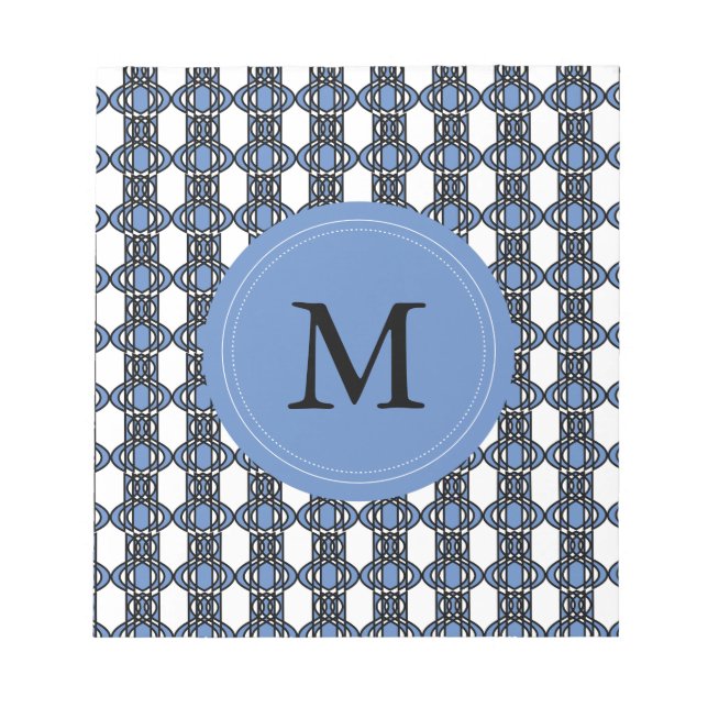 Mod Retro Monogram Blue Abstract Scarab Pattern Notepad (Front)
