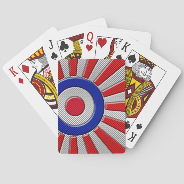 Mod Roundel Sunburst Carbon Fibre Style Playing Cards (Back)