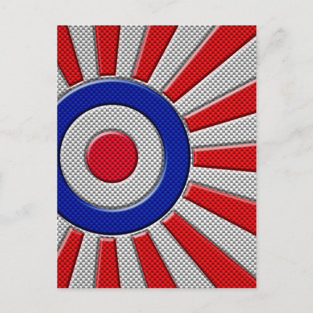 Mod Roundel Sunburst Carbon Fibre Style Postcard (Front)